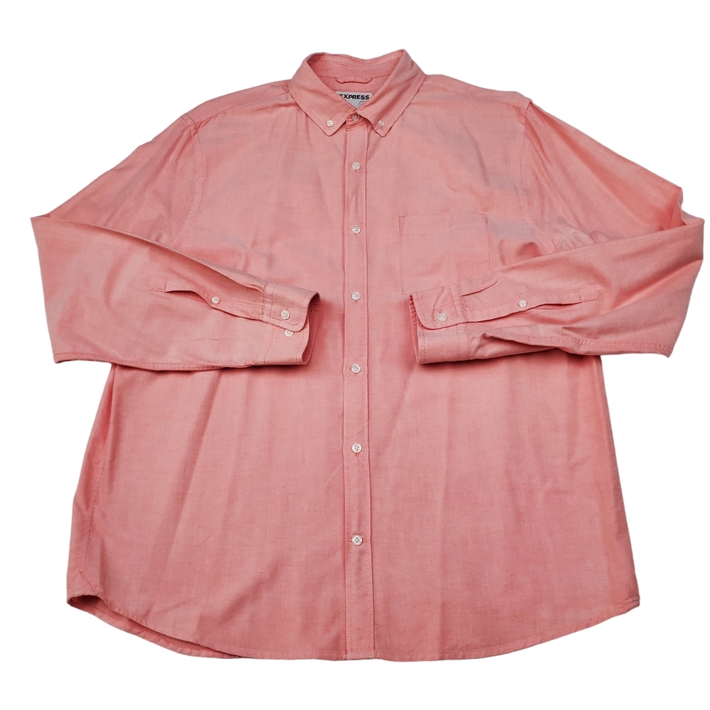 Men's Express Long Sleeve Button Down Dress Shirt Slim XL Salmon Pink 100% Cott